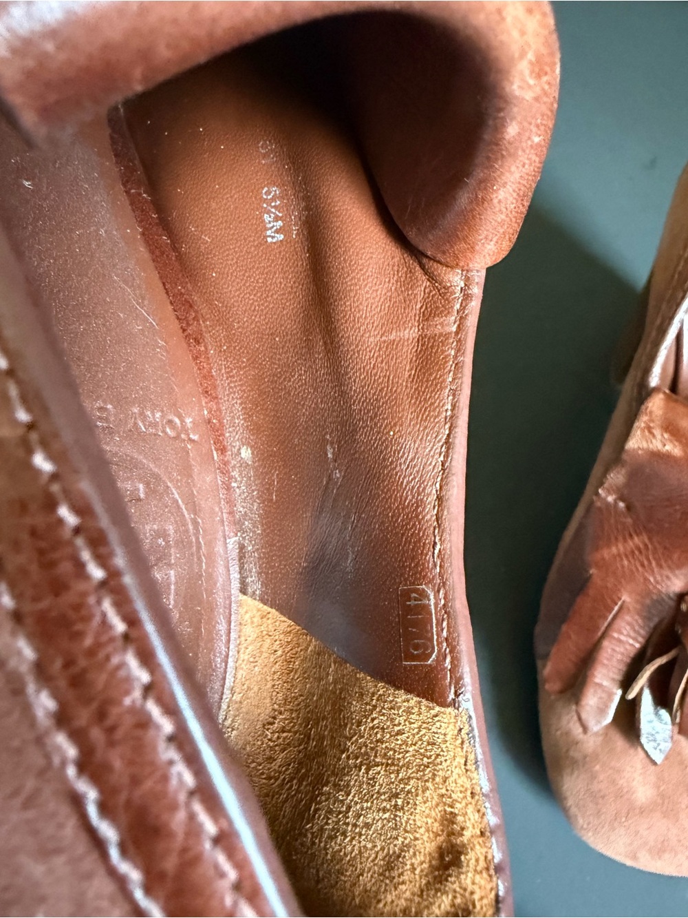 Tory Burch Suede and Leather Tassel Block Heel Loafers in Cognac - Picture 5 of 6
